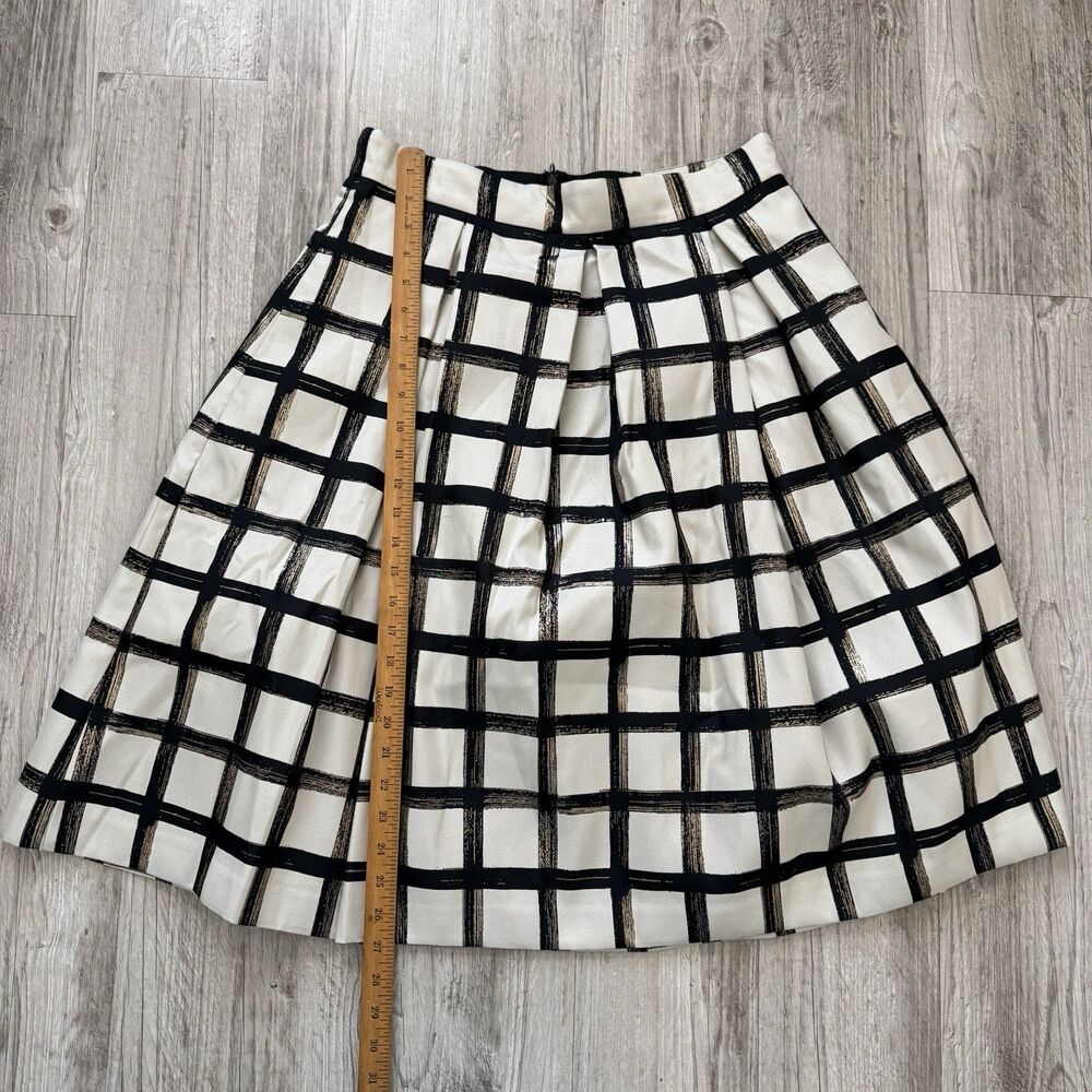 Eliza J 10 Metallic Grid Plaid Pleated Midi Skirt Black Gold Whimsigoth Holiday - Picture 8 of 9